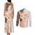 Fiji Couples Matching Tank Maxi Dress and Long Sleeve Button Shirt Masi Tapa Pattern Brown LT05 - Polynesian Pride