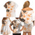 Fiji Family Matching Off Shoulder Short Dress and Hawaiian Shirt Masi Tapa Pattern Brown LT05 - Polynesian Pride