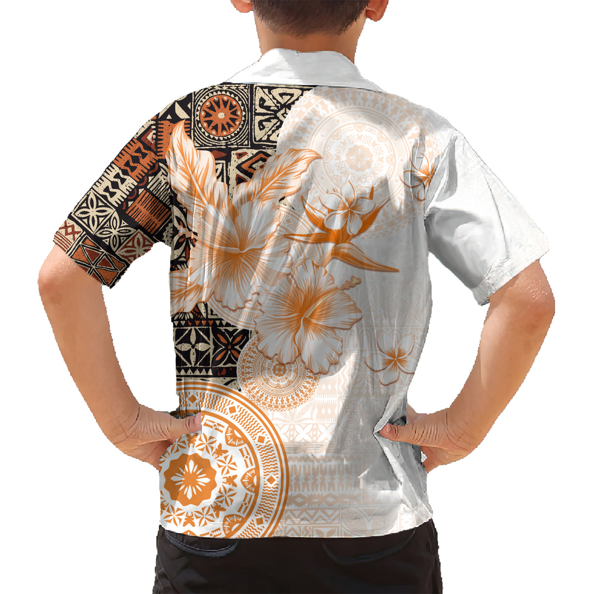 Fiji Kid Hawaiian Shirt Masi Tapa Pattern Brown LT05 - Polynesian Pride