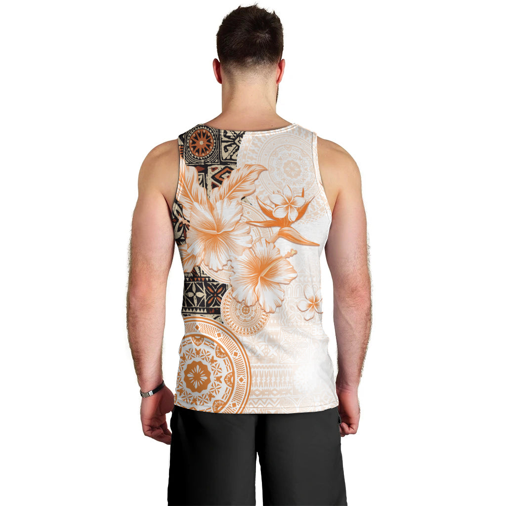 Fiji Men Tank Top Masi Tapa Pattern Brown LT05 - Polynesian Pride