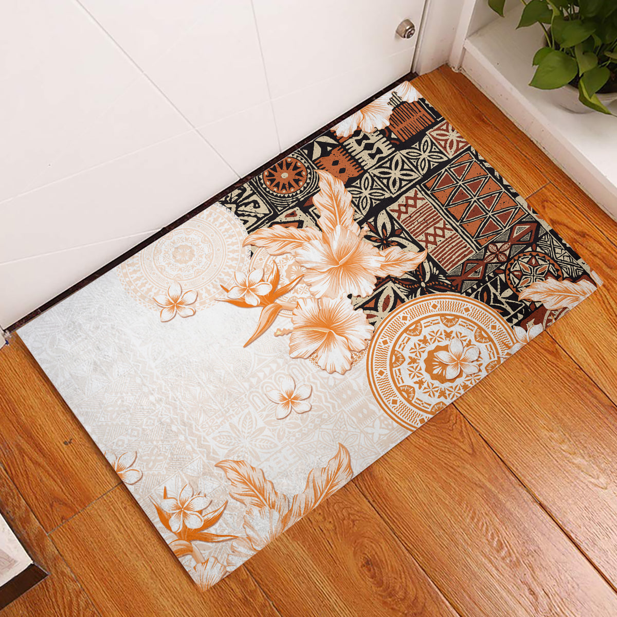 Fiji Rubber Doormat Masi Tapa Pattern Brown LT05 Brown - Polynesian Pride