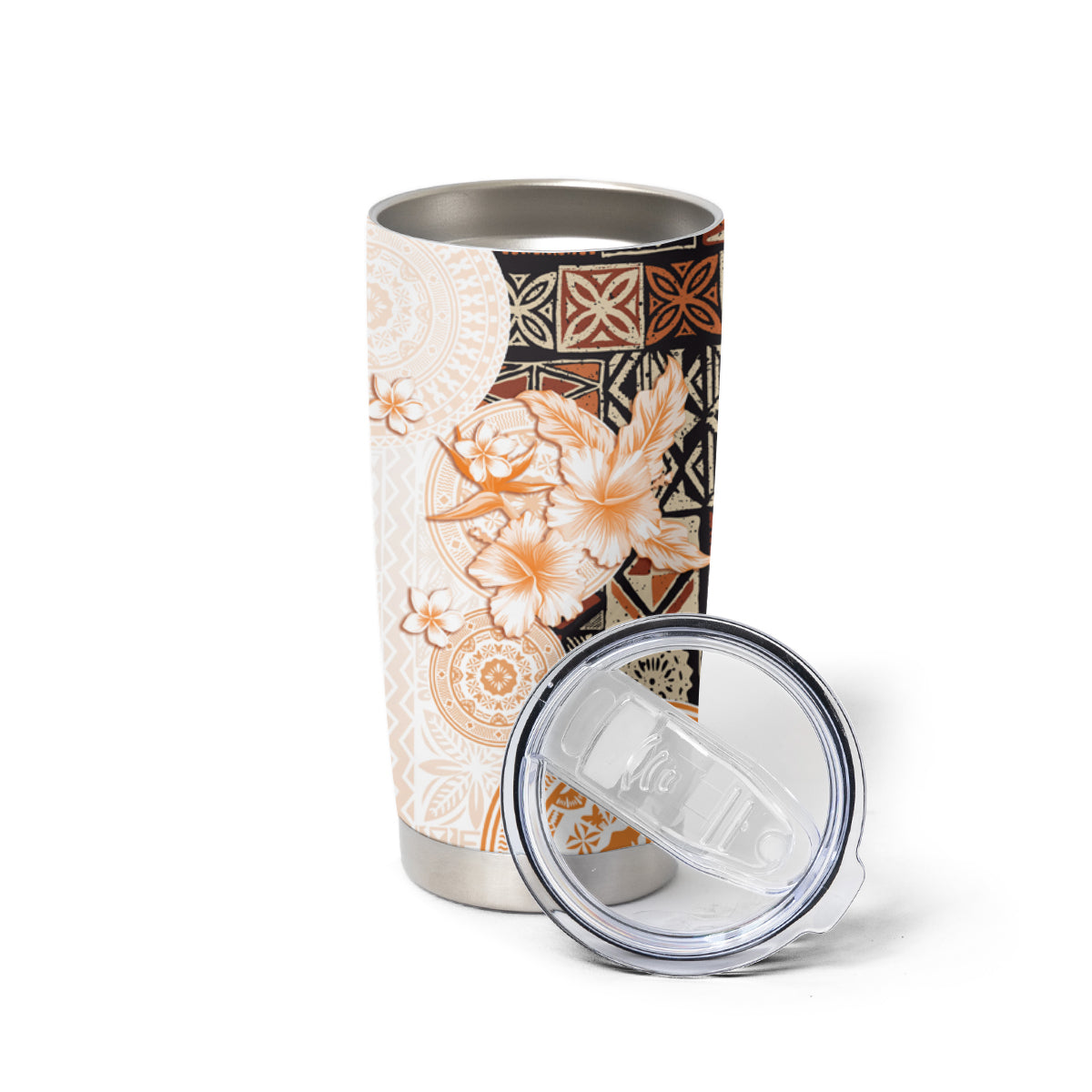 Fiji Tumbler Cup Masi Tapa Pattern Brown