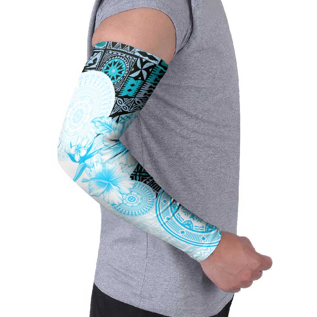 Fiji Arm Sleeves Masi Tapa Pattern Blue - Polynesian Pride