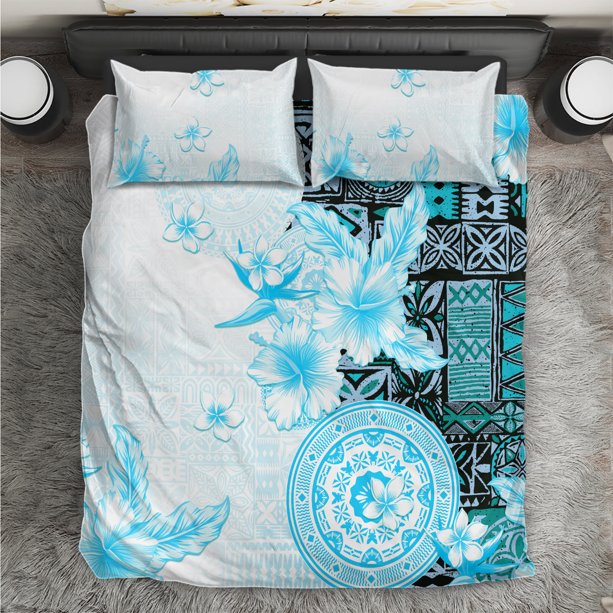 Fiji Bedding Set Masi Tapa Pattern Blue LT05 Blue - Polynesian Pride