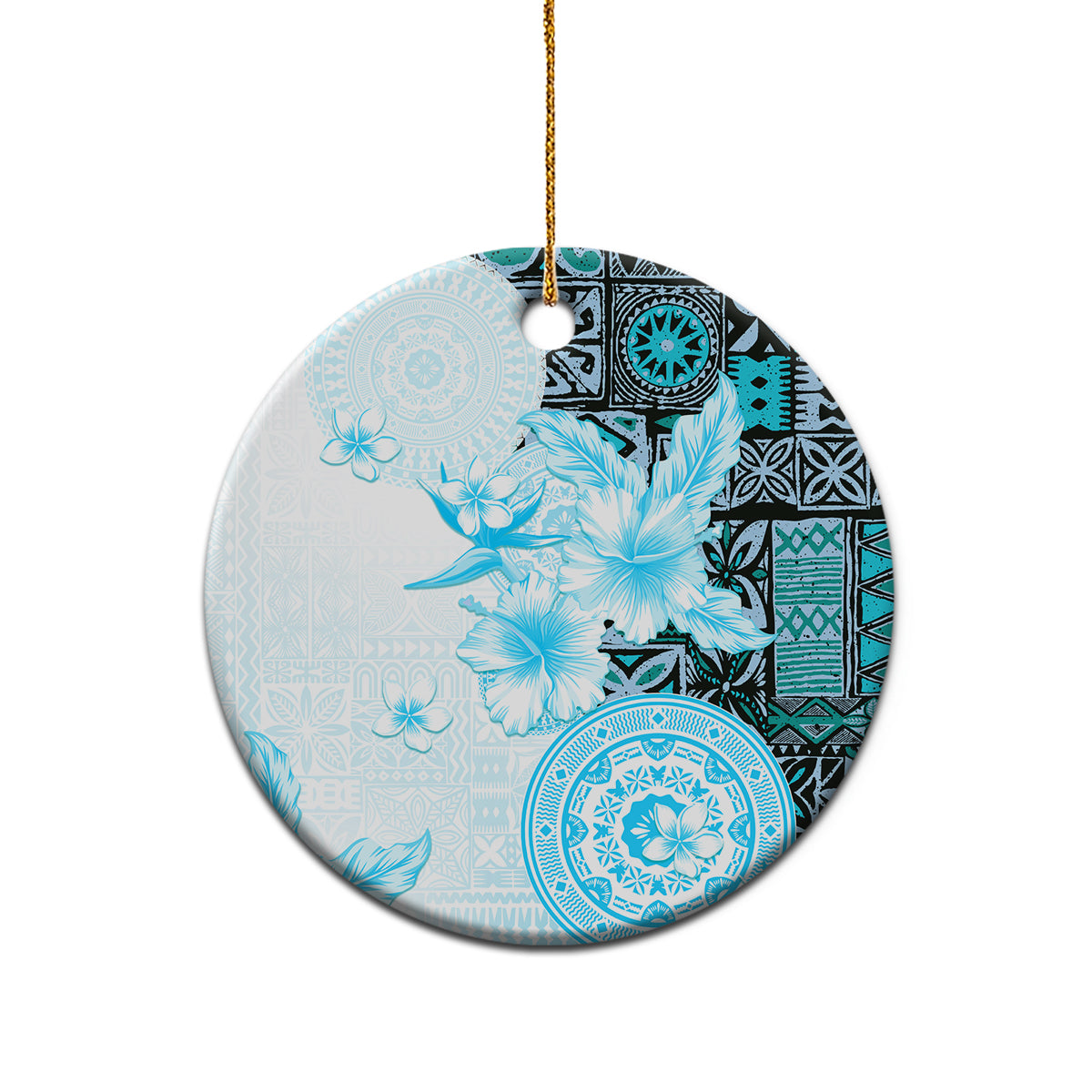 Fiji Ceramic Ornament Masi Tapa Pattern Blue LT05 - Polynesian Pride