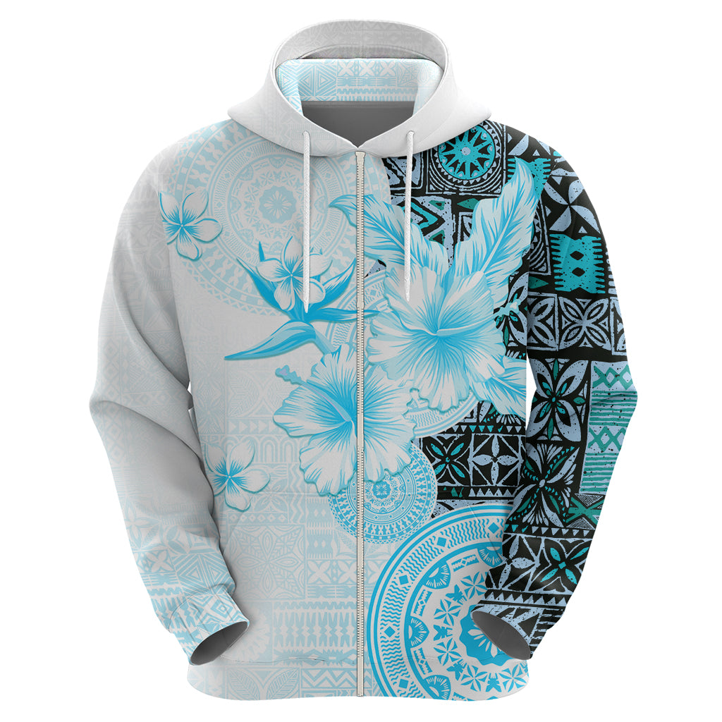 Fiji Hoodie Masi Tapa Pattern Blue LT05 - Polynesian Pride