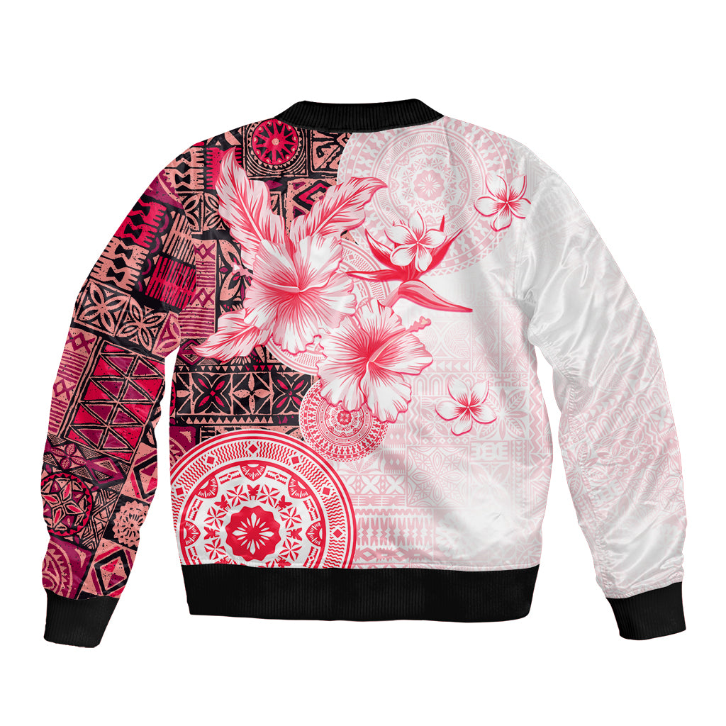 Fiji Bomber Jacket Masi Tapa Pattern Red LT05 - Polynesian Pride