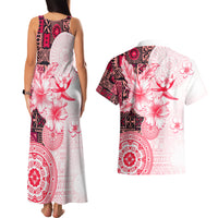 Fiji Couples Matching Tank Maxi Dress and Hawaiian Shirt Masi Tapa Pattern Red LT05 - Polynesian Pride