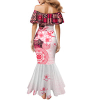 Fiji Family Matching Mermaid Dress and Hawaiian Shirt Masi Tapa Pattern Red LT05 - Polynesian Pride