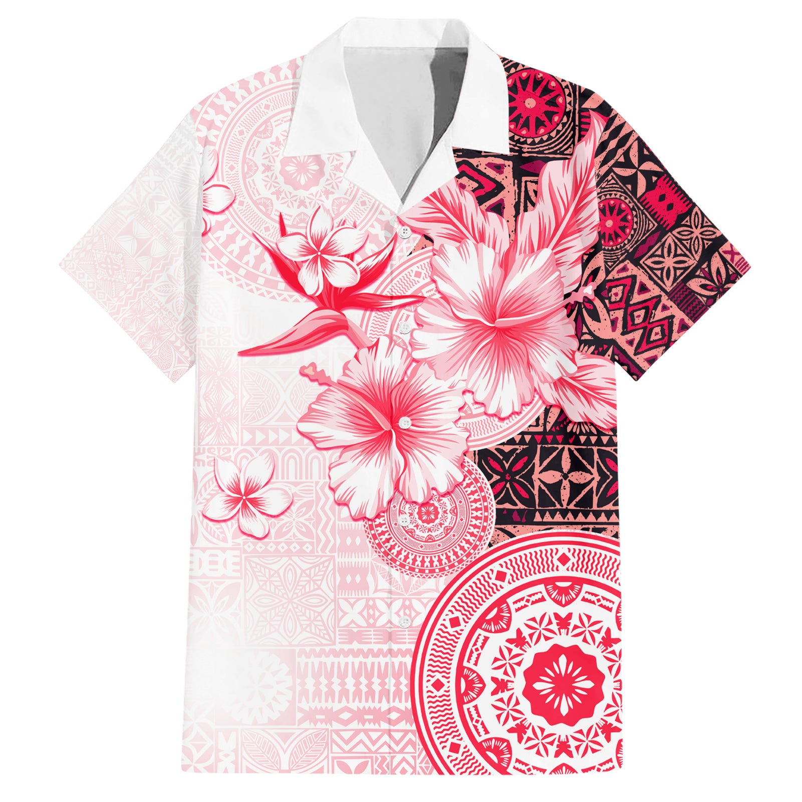 Fiji Hawaiian Shirt Masi Tapa Pattern Red LT05 Red - Polynesian Pride