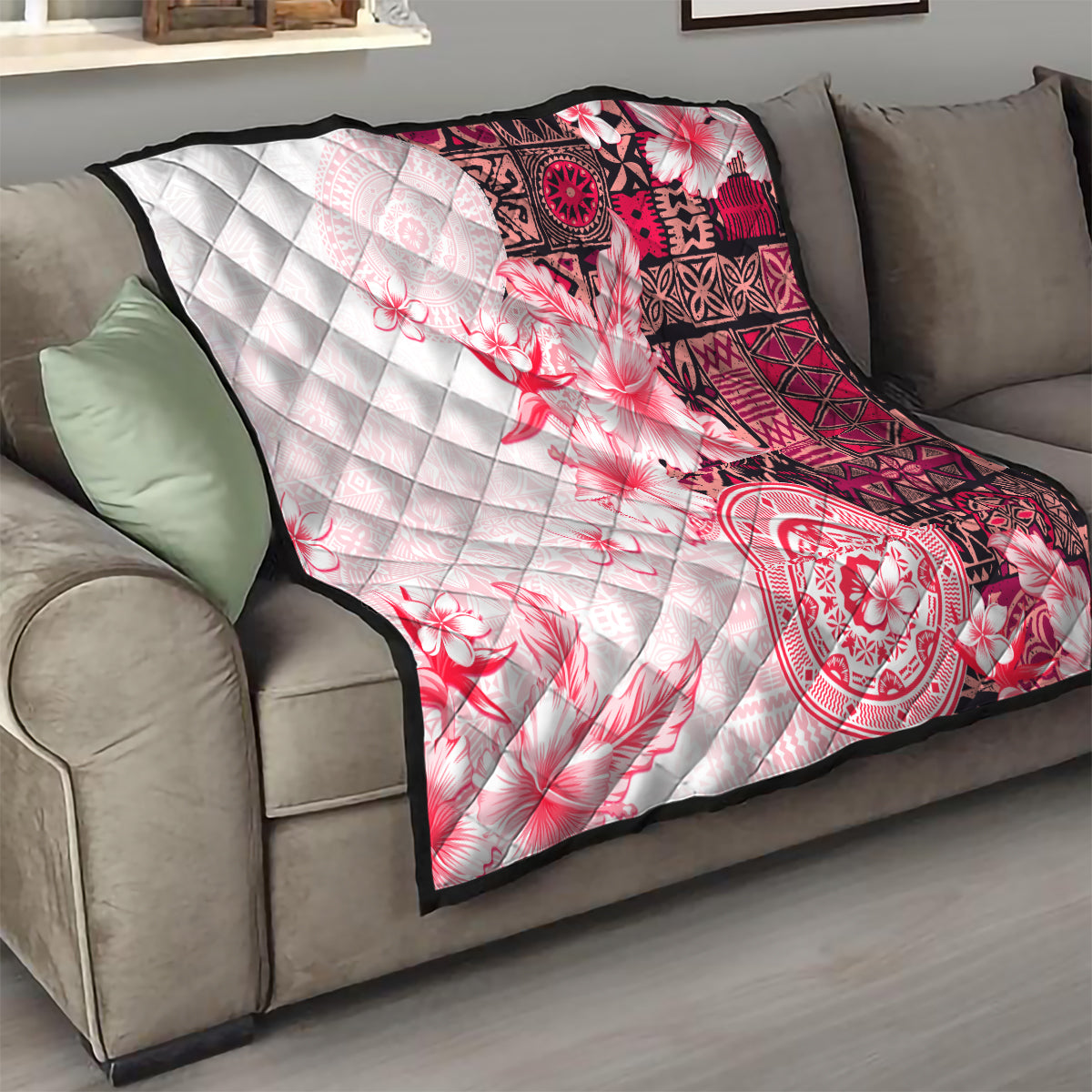 Fiji Quilt Masi Tapa Pattern Red LT05 - Polynesian Pride