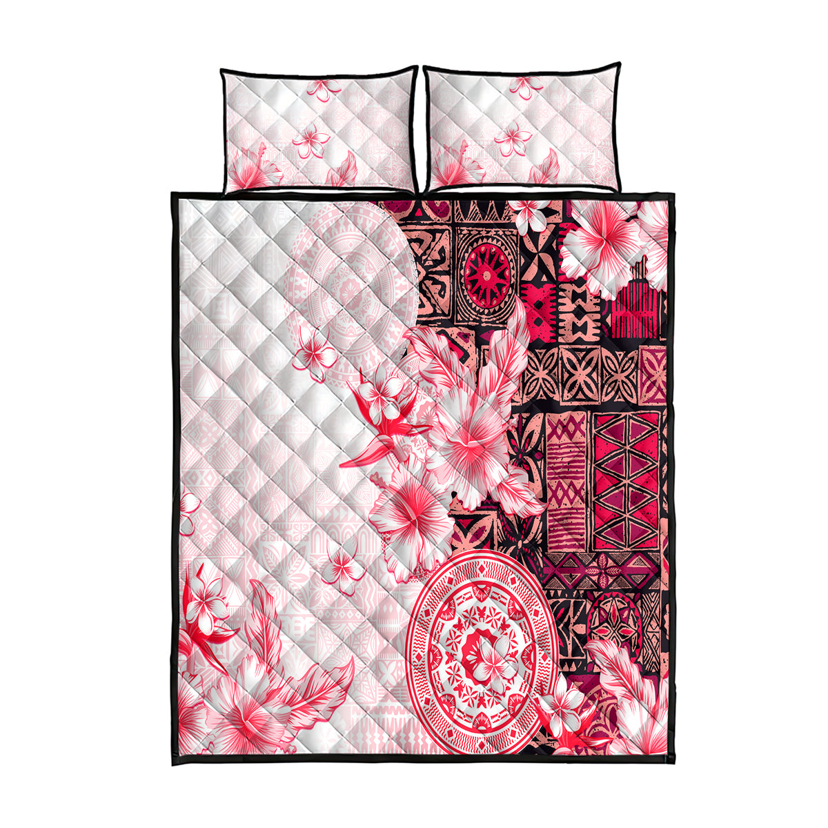 Fiji Quilt Bed Set Masi Tapa Pattern Red LT05 Red - Polynesian Pride