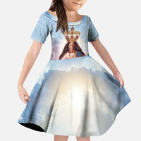 Guam Patroness Family Matching Mermaid Dress and Hawaiian Shirt The Legend Santa Marian Kamalen LT05 Daughter's Dress Blue - Polynesian Pride