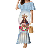 Guam Patroness Family Matching Mermaid Dress and Hawaiian Shirt The Legend Santa Marian Kamalen LT05 Mom's Dress Blue - Polynesian Pride