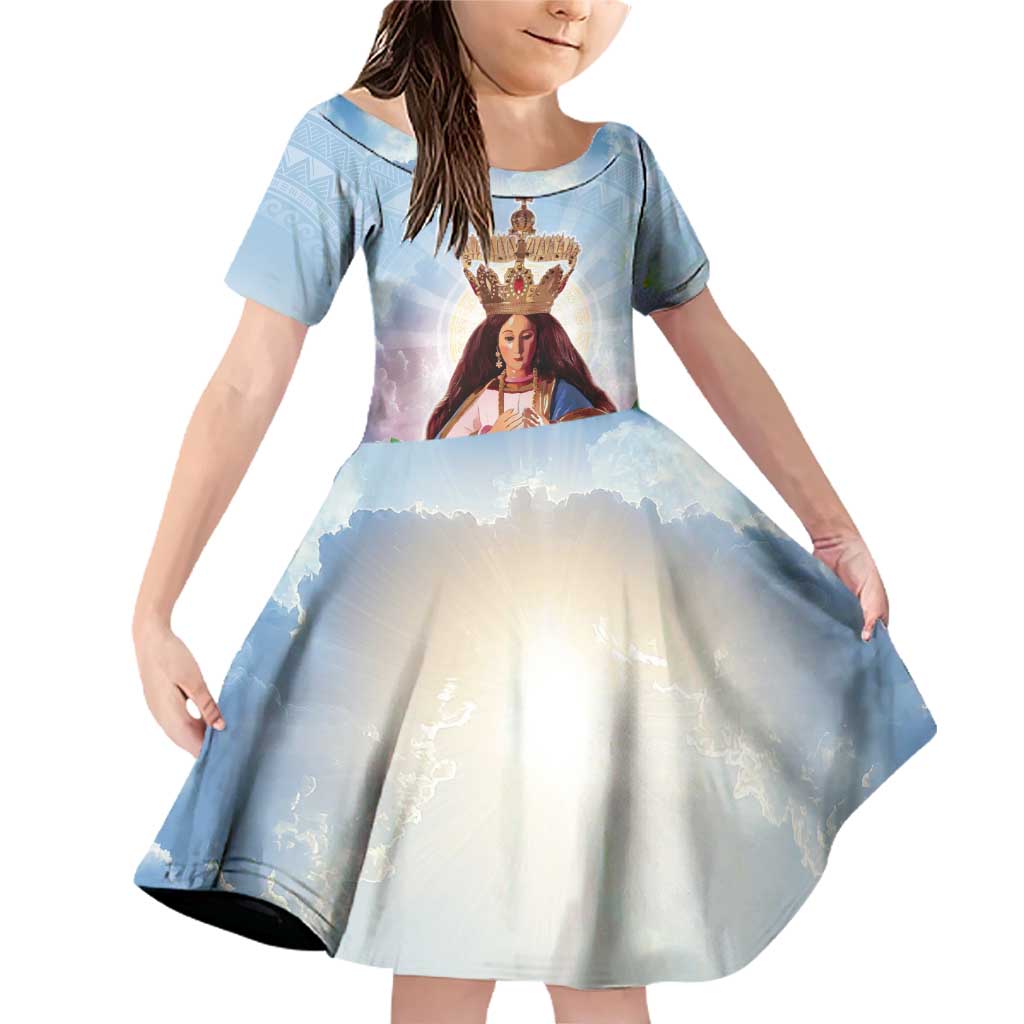 Guam Patroness Family Matching Off Shoulder Short Dress and Hawaiian Shirt The Legend Santa Marian Kamalen