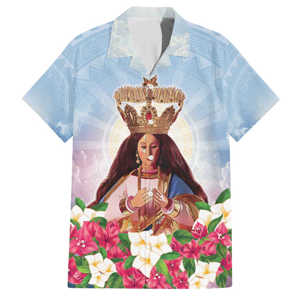 Guam Patroness Family Matching Tank Maxi Dress and Hawaiian Shirt The Legend Santa Marian Kamalen LT05 Dad's Shirt - Short Sleeve Blue - Polynesian Pride