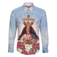 Guam Patroness Family Matching Tank Maxi Dress and Hawaiian Shirt The Legend Santa Marian Kamalen LT05 Dad's Shirt - Long Sleeve Blue - Polynesian Pride