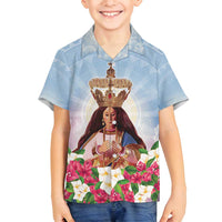 Guam Patroness Family Matching Tank Maxi Dress and Hawaiian Shirt The Legend Santa Marian Kamalen LT05 Son's Shirt Blue - Polynesian Pride