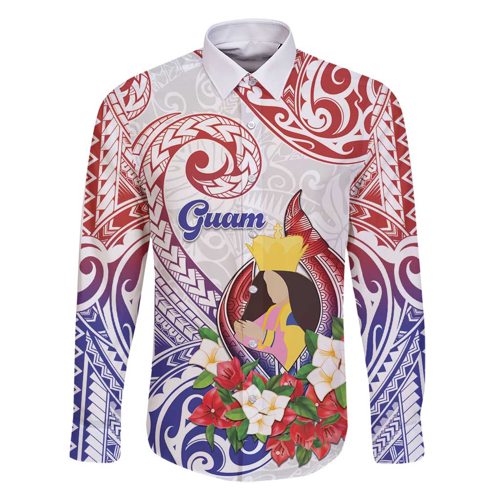 Happy Guam Santa Marian Kamalen Day Family Matching Mermaid Dress and Hawaiian Shirt LT05 Dad's Shirt - Long Sleeve White - Polynesian Pride