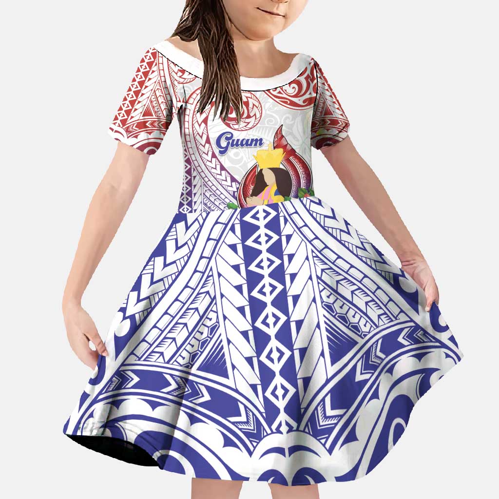 Happy Guam Santa Marian Kamalen Day Family Matching Tank Maxi Dress and Hawaiian Shirt LT05 Daughter's Dress White - Polynesian Pride