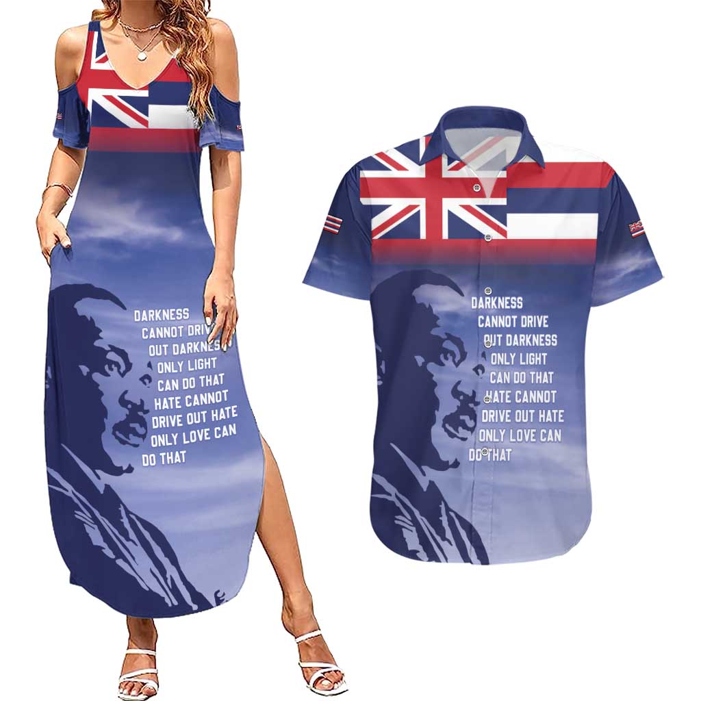 Hawaii MLK Day Couples Matching Summer Maxi Dress and Hawaiian Shirt LT05 Blue - Polynesian Pride