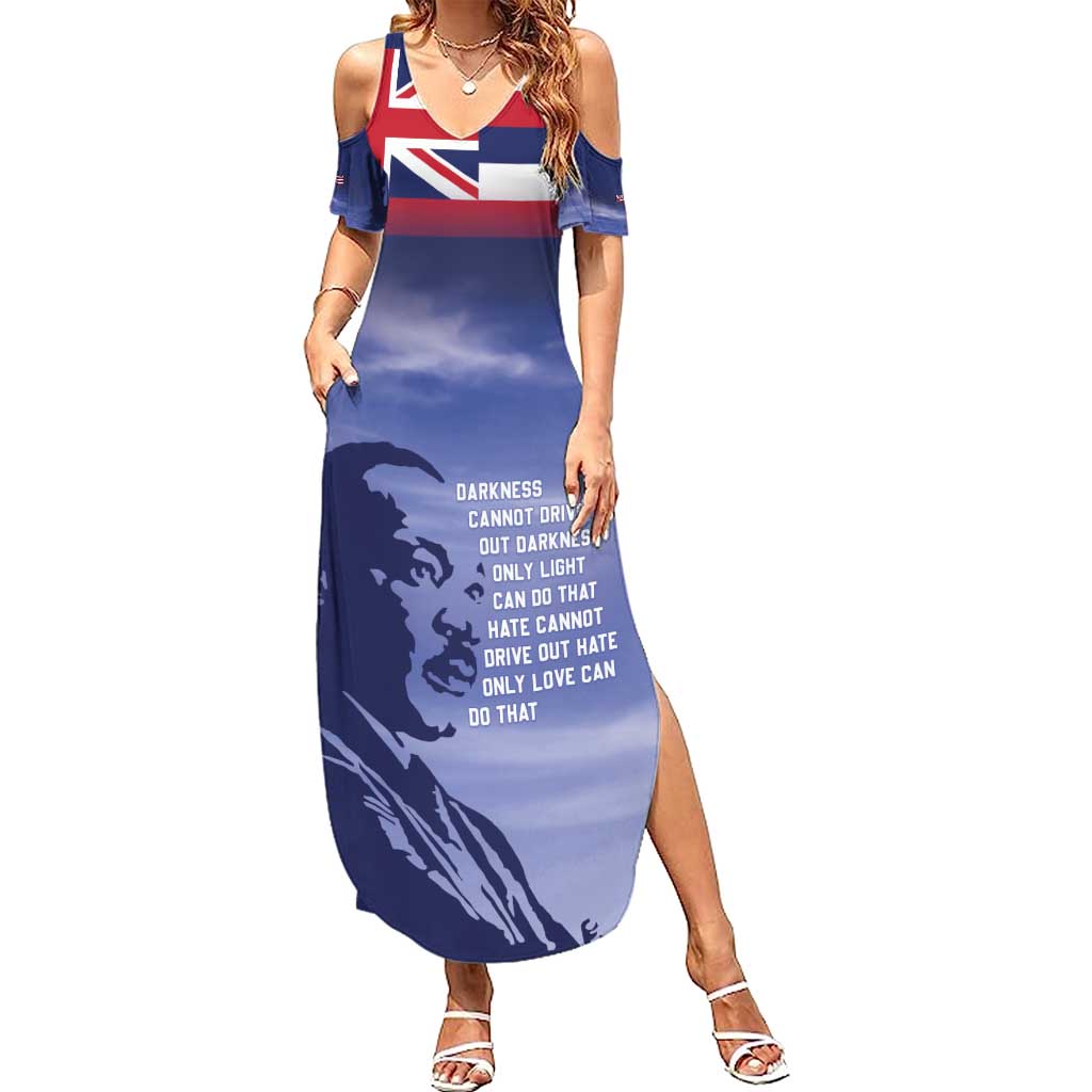 Hawaii MLK Day Family Matching Summer Maxi Dress and Hawaiian Shirt LT05 Mom's Dress Blue - Polynesian Pride