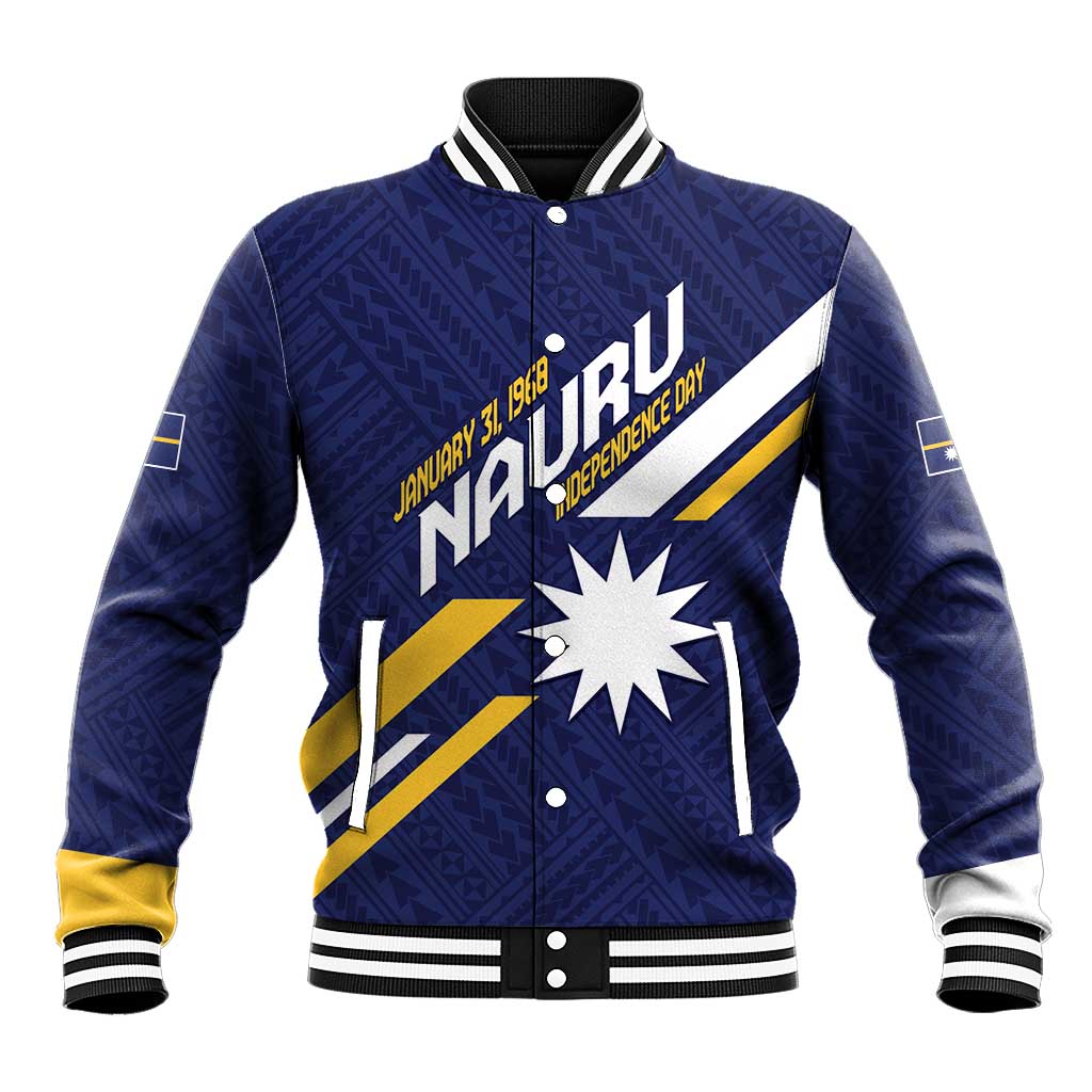 Personalised Happy Nauru Independence Day Baseball Jacket Polynesian Pattern LT05 Unisex Blue - Polynesian Pride
