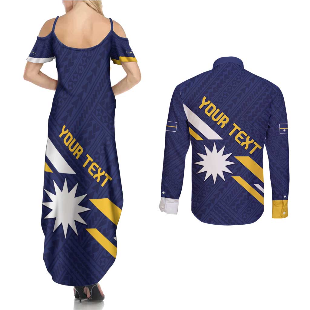 Personalised Happy Nauru Independence Day Couples Matching Summer Maxi Dress and Long Sleeve Button Shirt Polynesian Pattern LT05 - Polynesian Pride