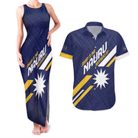 Personalised Happy Nauru Independence Day Couples Matching Tank Maxi Dress and Hawaiian Shirt Polynesian Pattern