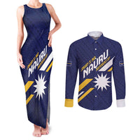 Personalised Happy Nauru Independence Day Couples Matching Tank Maxi Dress and Long Sleeve Button Shirt Polynesian Pattern