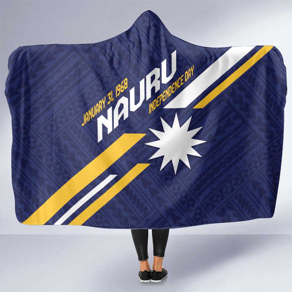 Happy Nauru Independence Day Hooded Blanket Polynesian Pattern LT05 One Size Blue - Polynesian Pride