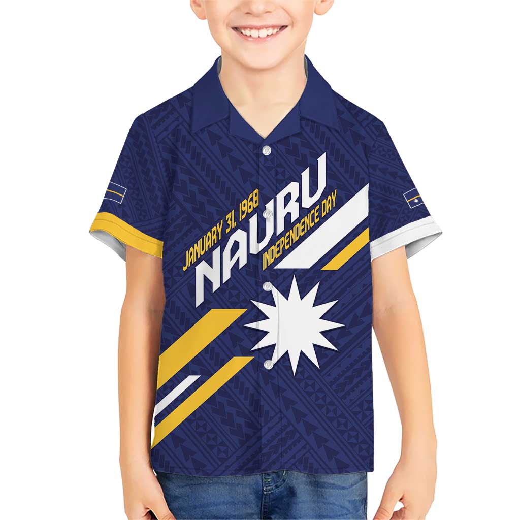 Personalised Happy Nauru Independence Day Kid Hawaiian Shirt Polynesian Pattern LT05 Kid Blue - Polynesian Pride