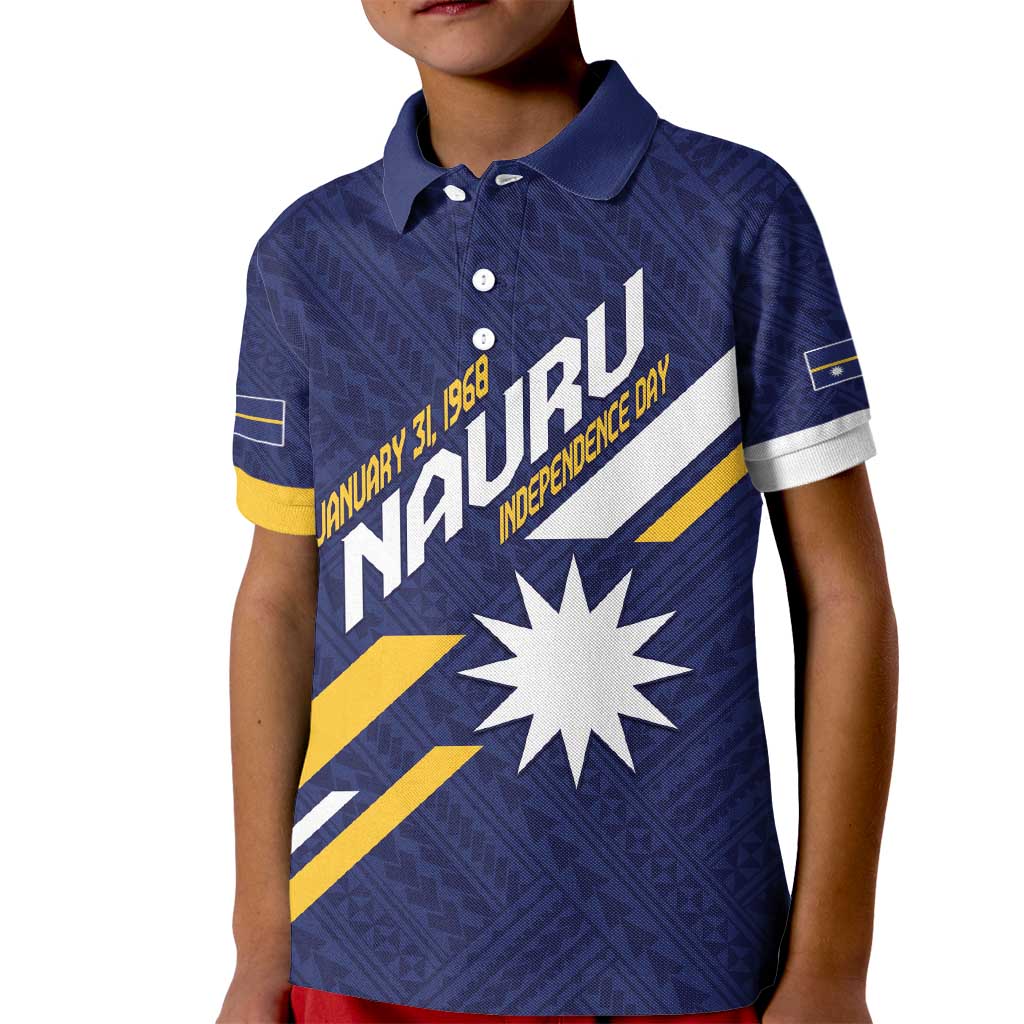 Personalised Happy Nauru Independence Day Kid Polo Shirt Polynesian Pattern LT05 Kid Blue - Polynesian Pride