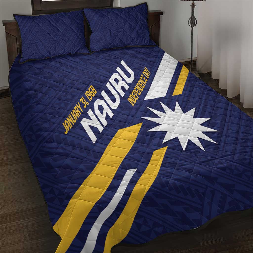 Happy Nauru Independence Day Quilt Bed Set Polynesian Pattern LT05 Blue - Polynesian Pride