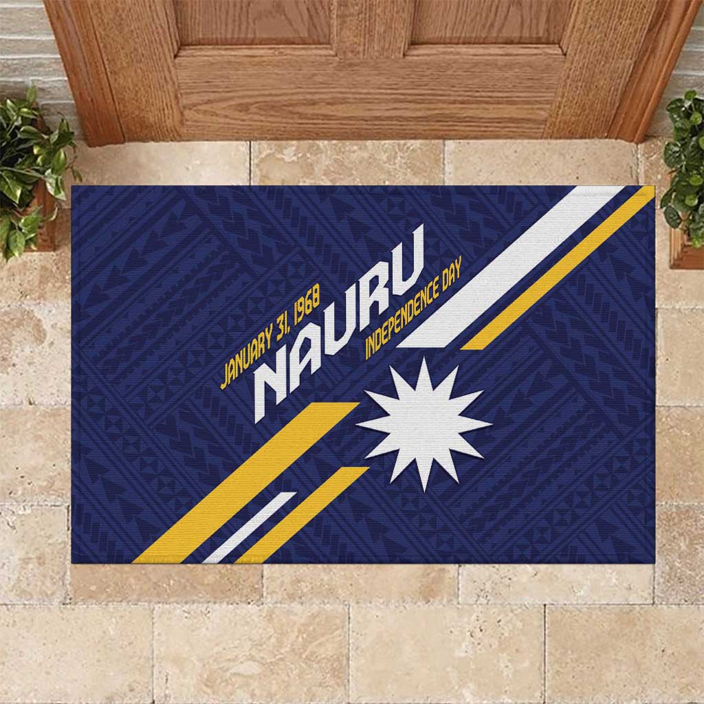 Happy Nauru Independence Day Rubber Doormat Polynesian Pattern LT05 Blue - Polynesian Pride