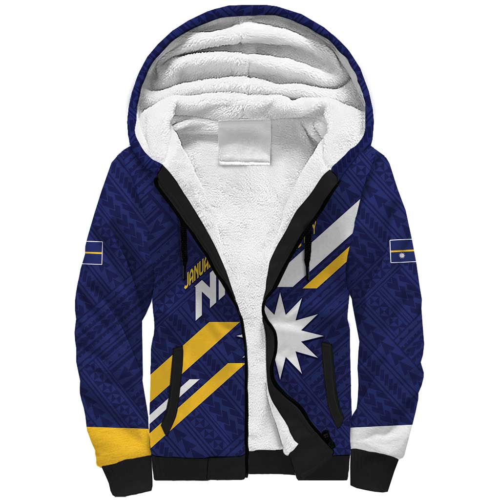 Personalised Happy Nauru Independence Day Sherpa Hoodie Polynesian Pattern LT05 Unisex Blue - Polynesian Pride