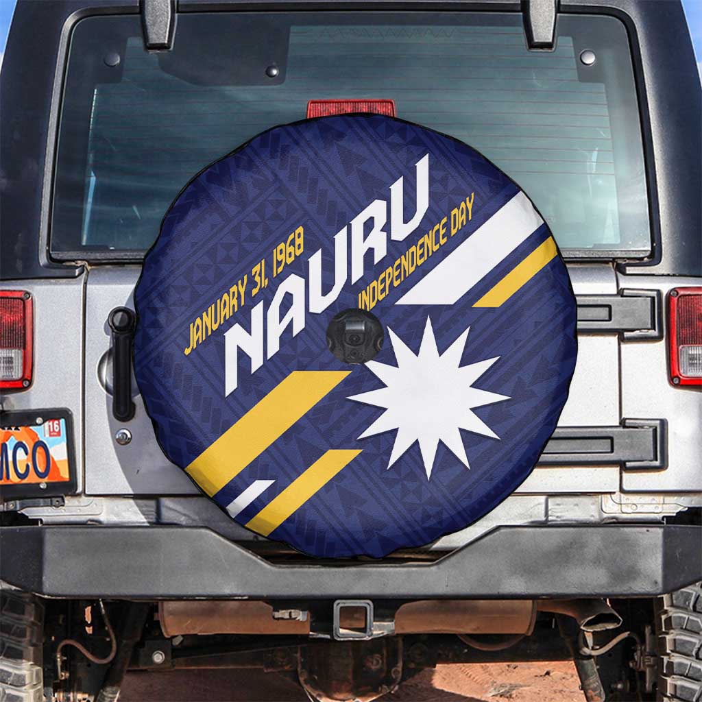 Happy Nauru Independence Day Spare Tire Cover Polynesian Pattern LT05 Blue - Polynesian Pride