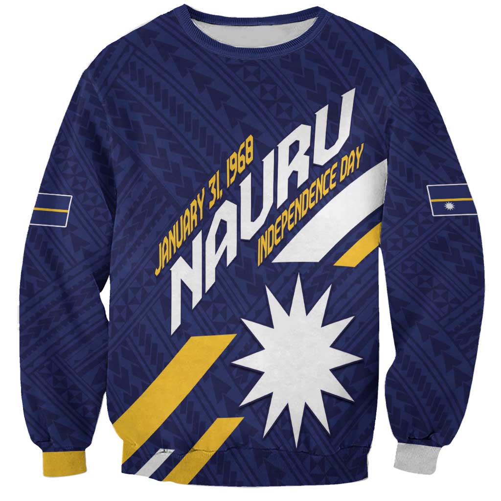 Personalised Happy Nauru Independence Day Sweatshirt Polynesian Pattern LT05 Unisex Blue - Polynesian Pride