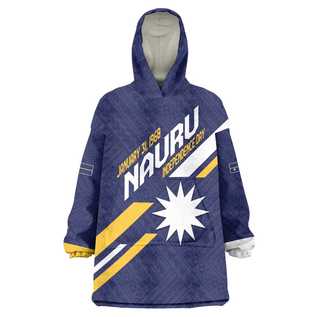 Personalised Happy Nauru Independence Day Wearable Blanket Hoodie Polynesian Pattern LT05 One Size Blue - Polynesian Pride