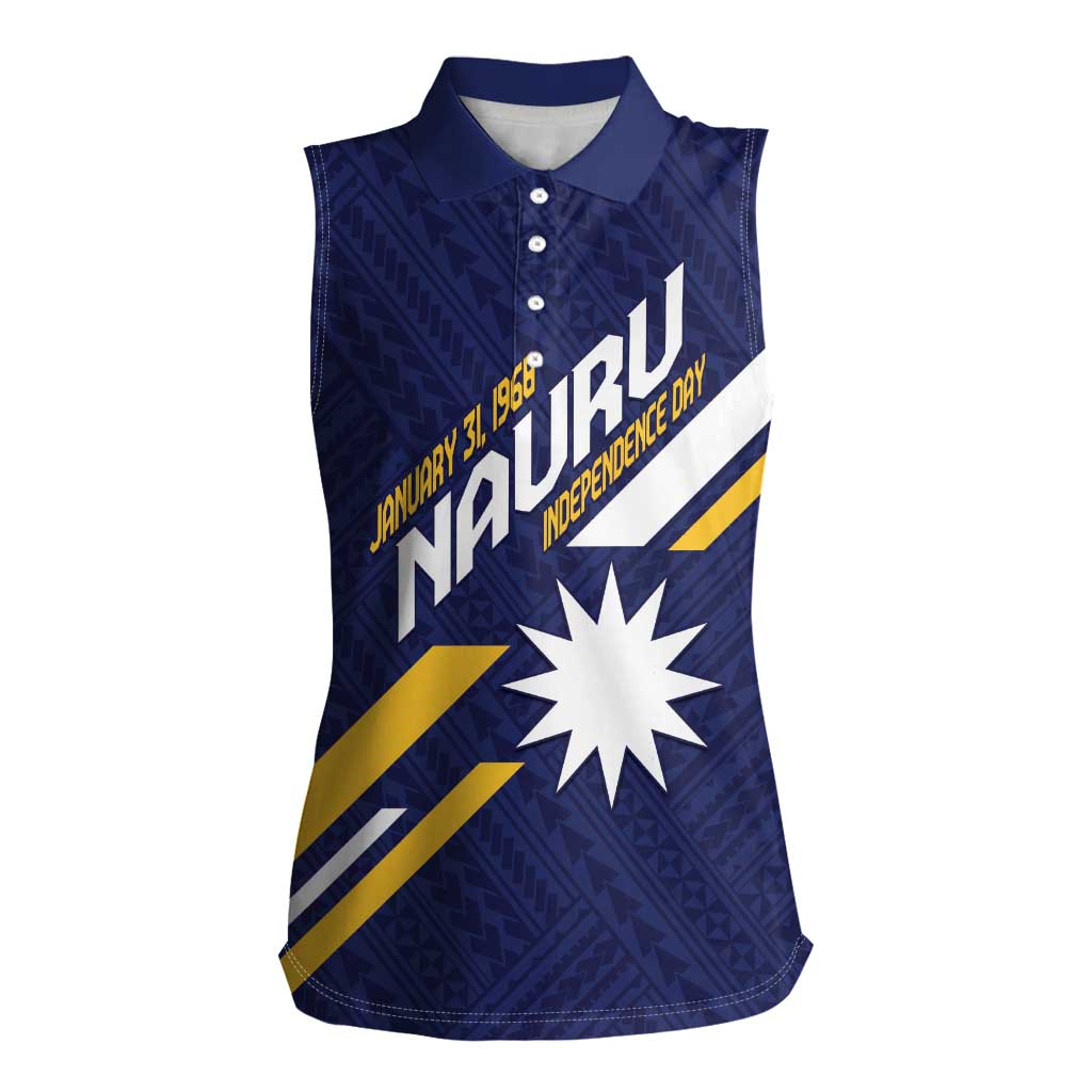 Personalised Happy Nauru Independence Day Women Sleeveless Polo Shirt Polynesian Pattern LT05 Female Blue - Polynesian Pride