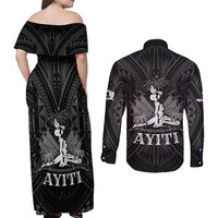 Haiti 1804 Couples Matching Off Shoulder Maxi Dress and Long Sleeve Button Shirt Polynesian Silver Neg Maron