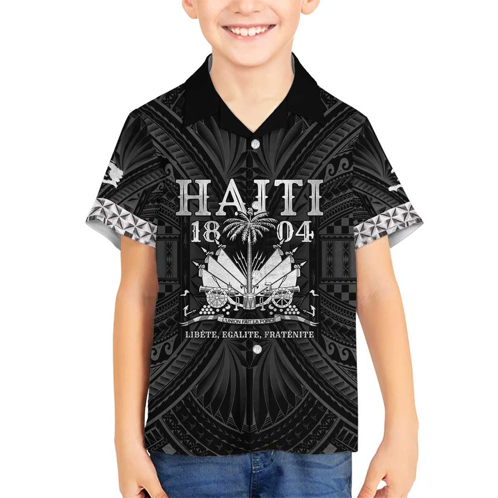 Haiti 1804 Family Matching Off Shoulder Short Dress and Hawaiian Shirt Polynesian Silver Neg Maron