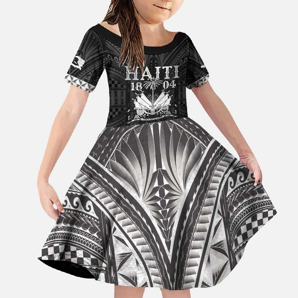 Haiti 1804 Family Matching Short Sleeve Bodycon Dress and Hawaiian Shirt Polynesian Silver Neg Maron
