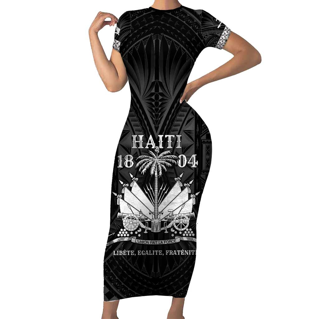 Haiti 1804 Family Matching Short Sleeve Bodycon Dress and Hawaiian Shirt Polynesian Silver Neg Maron