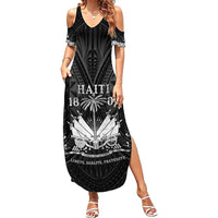 Haiti 1804 Family Matching Summer Maxi Dress and Hawaiian Shirt Polynesian Silver Neg Maron