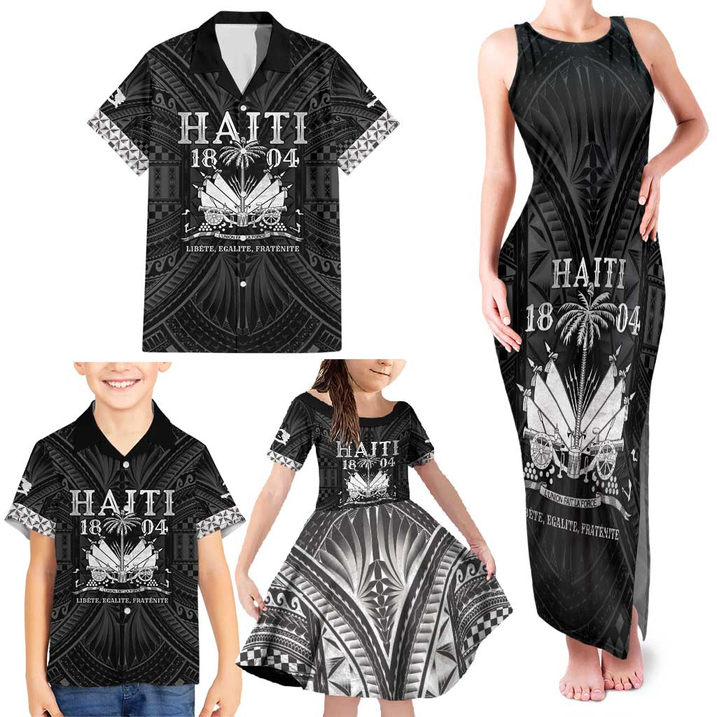 Haiti 1804 Family Matching Tank Maxi Dress and Hawaiian Shirt Polynesian Silver Neg Maron