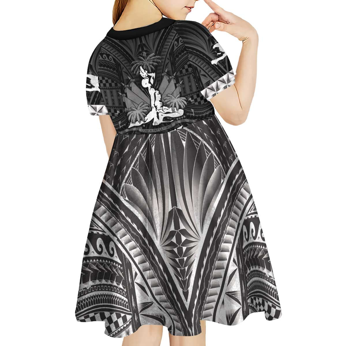 Haiti 1804 Kid Short Sleeve Dress Polynesian Silver Neg Maron