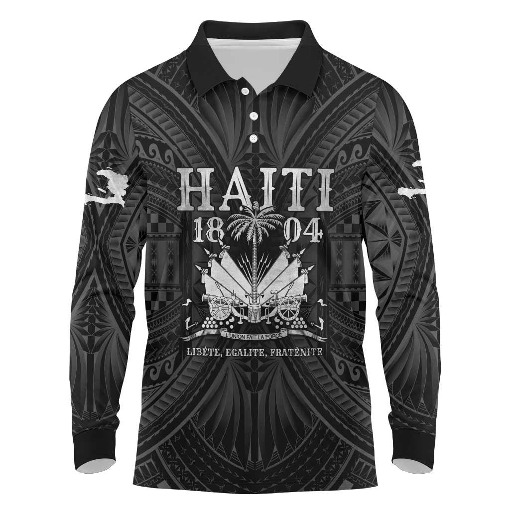 Haiti 1804 Long Sleeve Polo Shirt Polynesian Silver Neg Maron