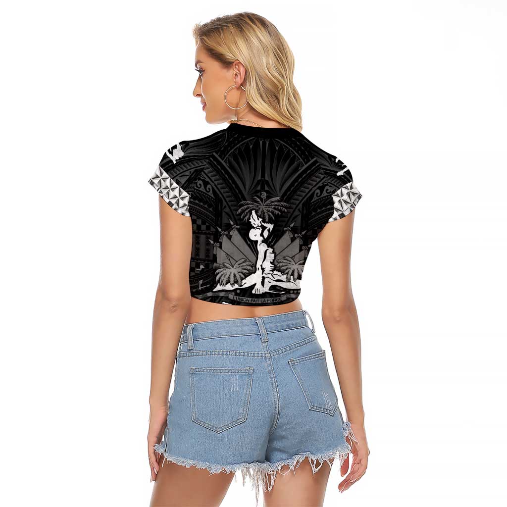 Haiti 1804 Raglan Cropped T Shirt Polynesian Silver Neg Maron