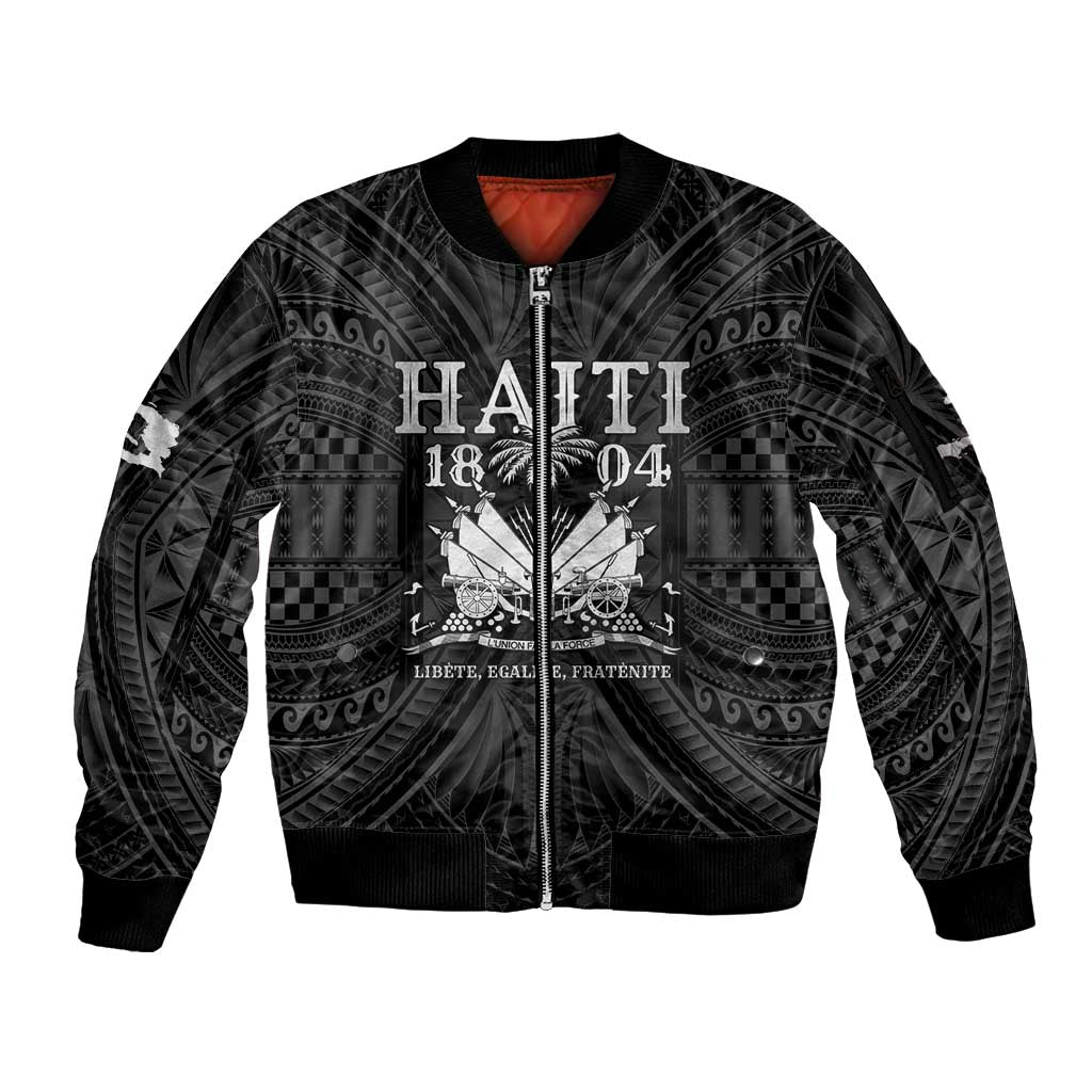 Haiti 1804 Sleeve Zip Bomber Jacket Polynesian Silver Neg Maron LT05 Unisex Silver - Polynesian Pride